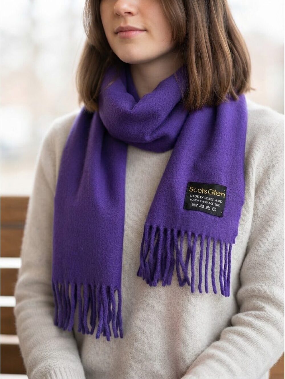 Scots Glen 100% Cashmere Purple Scarf Made in Scotland